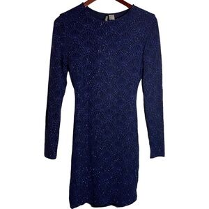 Divided Black Blue Long Sleeve Sparkle Fan Print Open Back Mini Dress 12